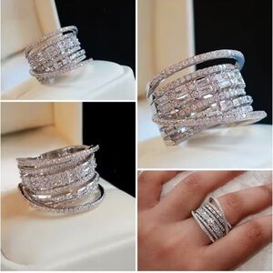 Elegant Multi-Row Silver Cubic Zirconia Wrap Ring - Silver